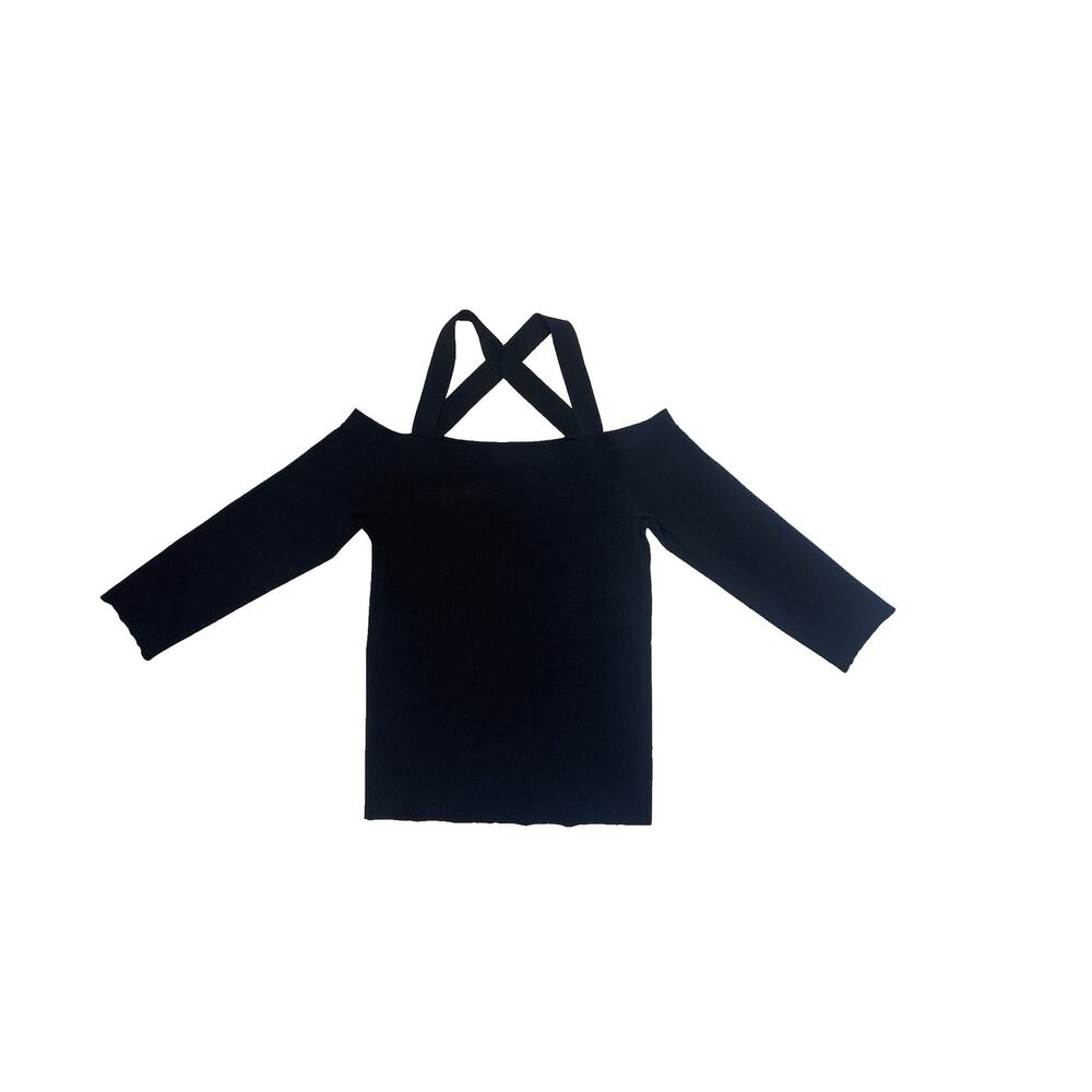 Theory Shirt Medium Off Shoulder w/Straps Rib Fitted 3/4 Sleeve Crepe Sweater